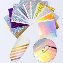 12 листов голографическая 3D наклейка для ногтей фольга красочная наклейка набор полоса ультра тонкий клей для ногтей переводная наклейка s украшение