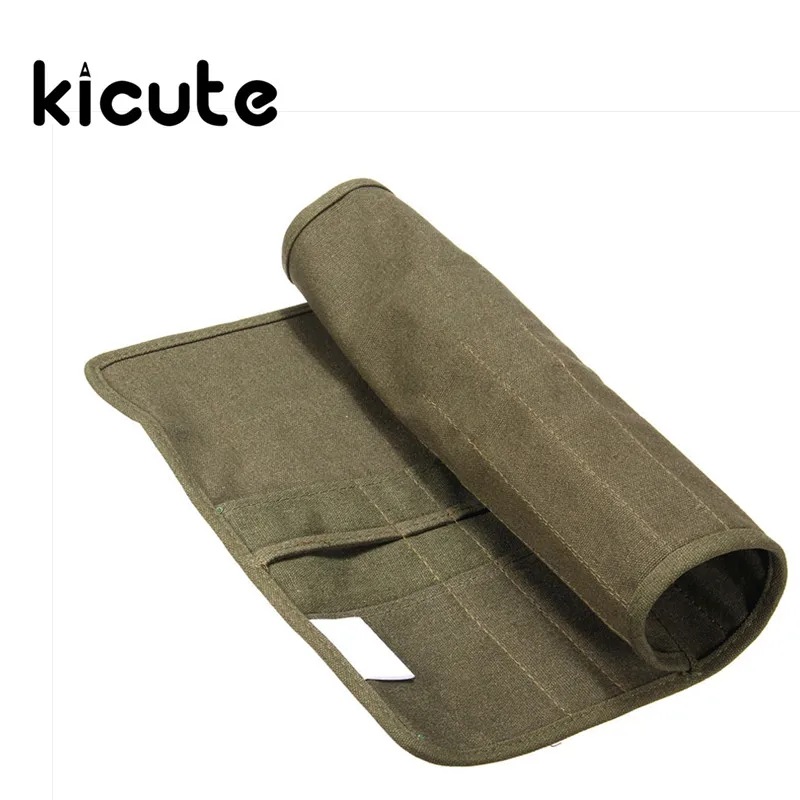 

Kicute Unique Roll Up Canvas Paint Brush Bag Pencil Cases For Artist Draw Pen Watercolor Oil Brush Army Green School Supplies