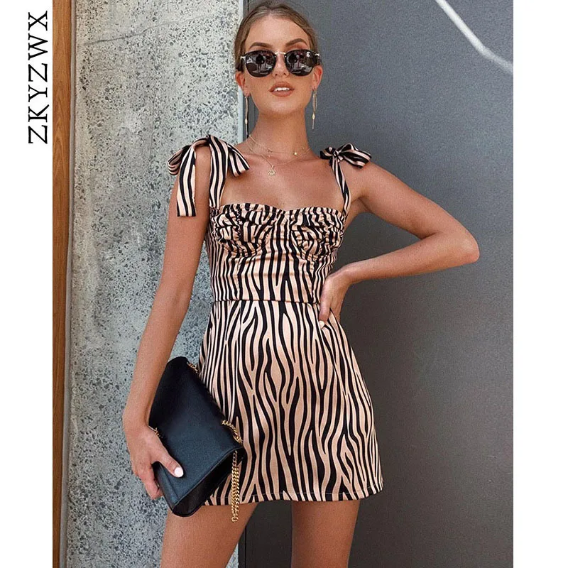 

ZKYZWX Summer Sexy Backless Bodycon Dress Vestido De Festa Women Party Night Club Wear Lace-Up Strap Slim Fit Print Mini Dresses