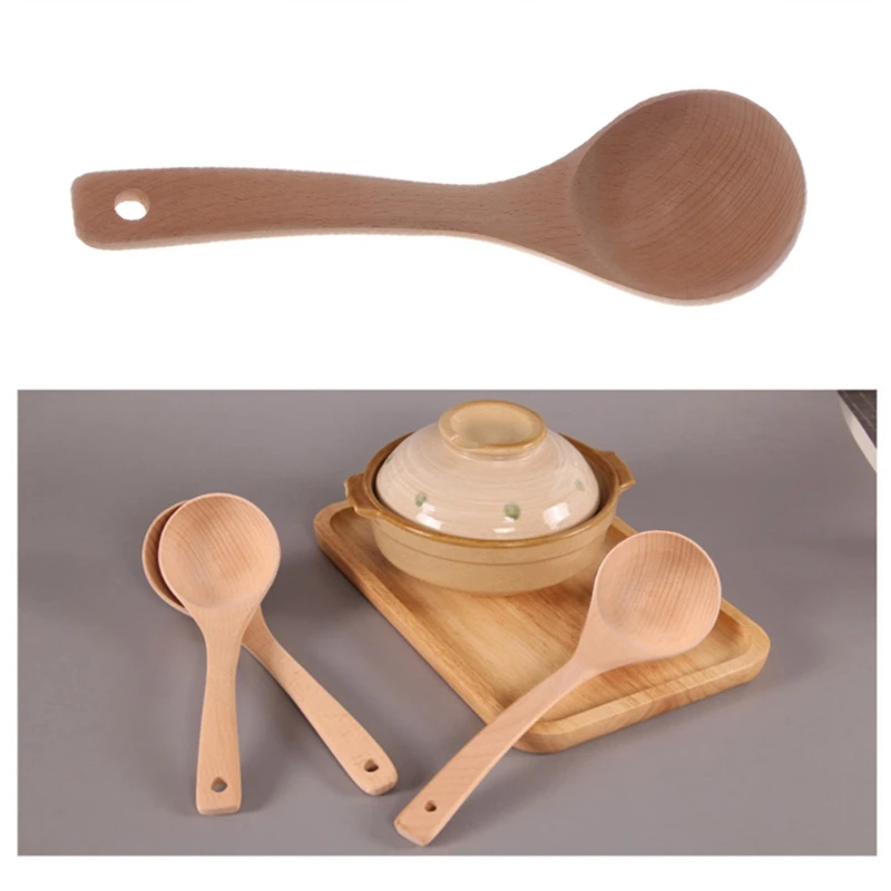 Large Wooden Soup Spoon Long Handled Rice Soup Dessert Ladle Mixing ...