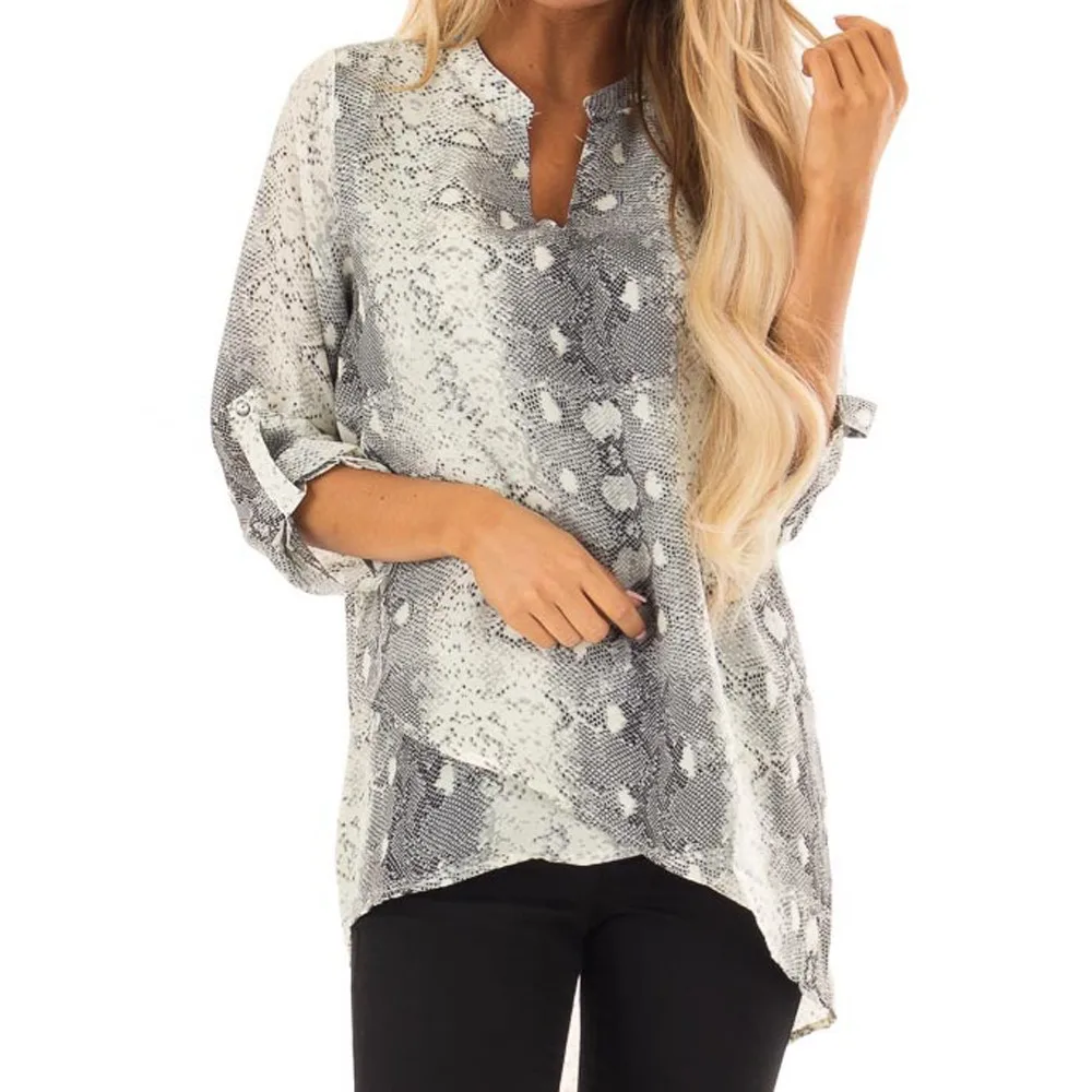 Snake Animal Print Blouse and Shirt Long Sleeve Casual Plus Size V Neck Serpentine irregular Blouse Women Blouses Autumn 2019