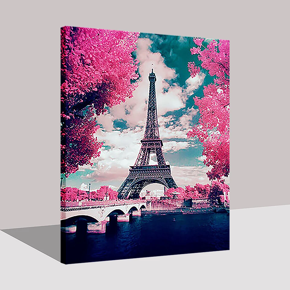 

DIY Paris Tower Painting By Numbers Digital Kits Coloring Cherry Blossoms Oil Pictures Handpainted On Canvas Home Decor Wall Art