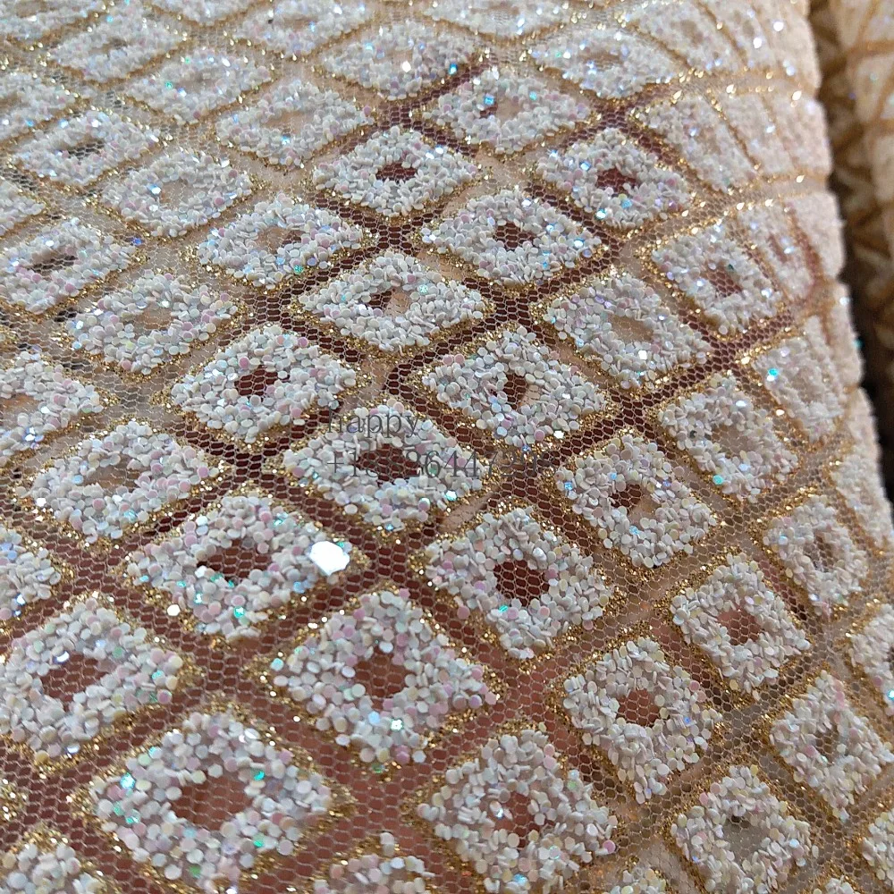 

H-181010 New Arrival french Net african glued glitter sequin lace fabric for Wedding dress, evening dress 5yd