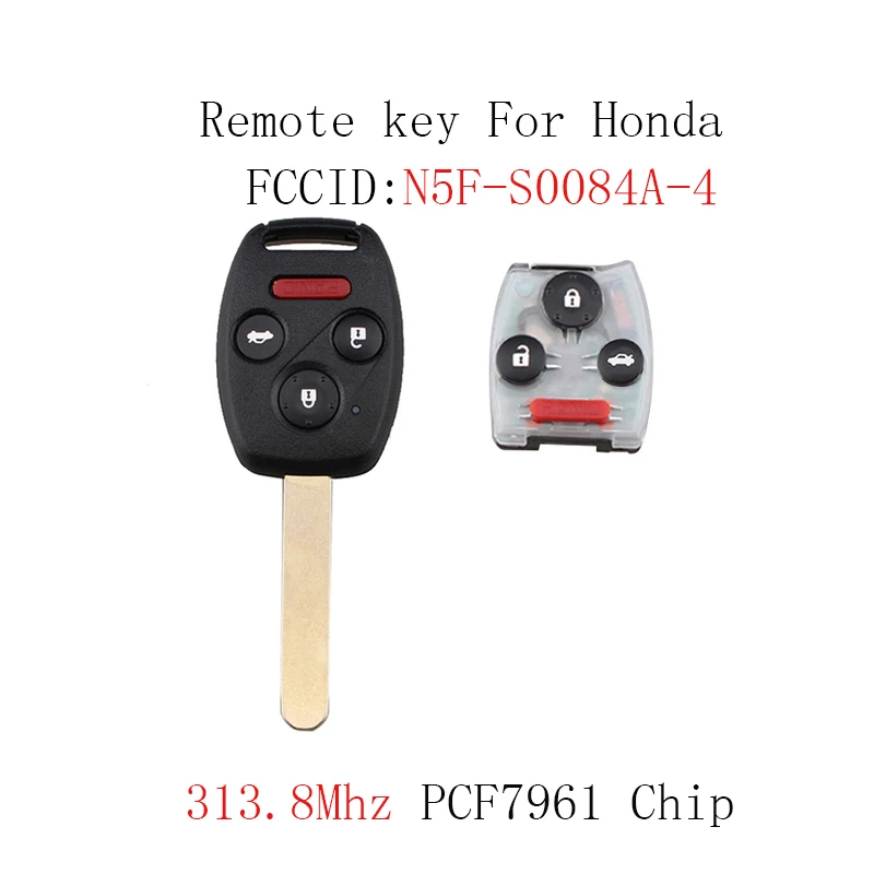 

2pcs*313.8Mhz 4BT Remote Car key Fob For Honda Civic EX Si 2006 2007 2008 2009 2010 2011 For Honda N5F-S0084A Original Key