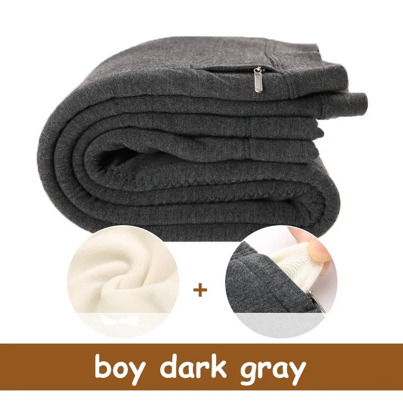 От 3 до 15 лет, Детские Зимние теплые штаны трехслойные утепленные вельветовые Хлопковые Штаны для мальчиков и девочек, шерстяные леггинсы антресоли детская одежда - Цвет: boy dark gray
