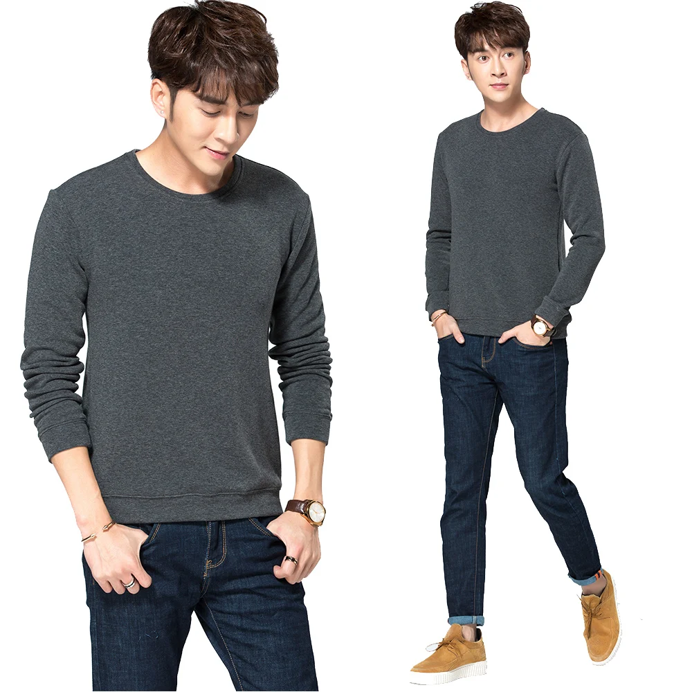 

Gray Undershirt Mens Blank Cotton T Shirt Men Clothing Plus velvet Long Sleeve Relax Breathable Strench Thermal Underwear Shirt