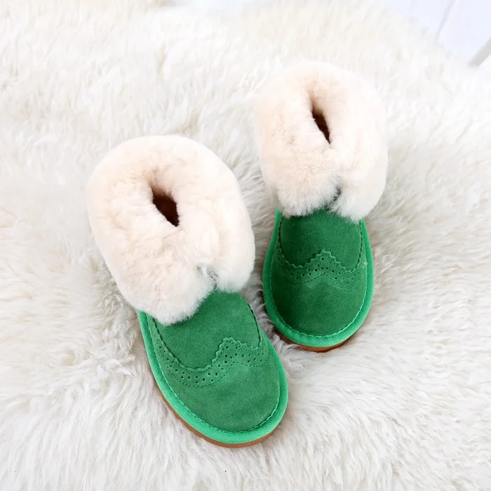 Мини-зимняя обувь; женские ботинки; женские зимние ботинки из натуральной кожи; модные теплые зимние ботинки на натуральном меху - Цвет: green