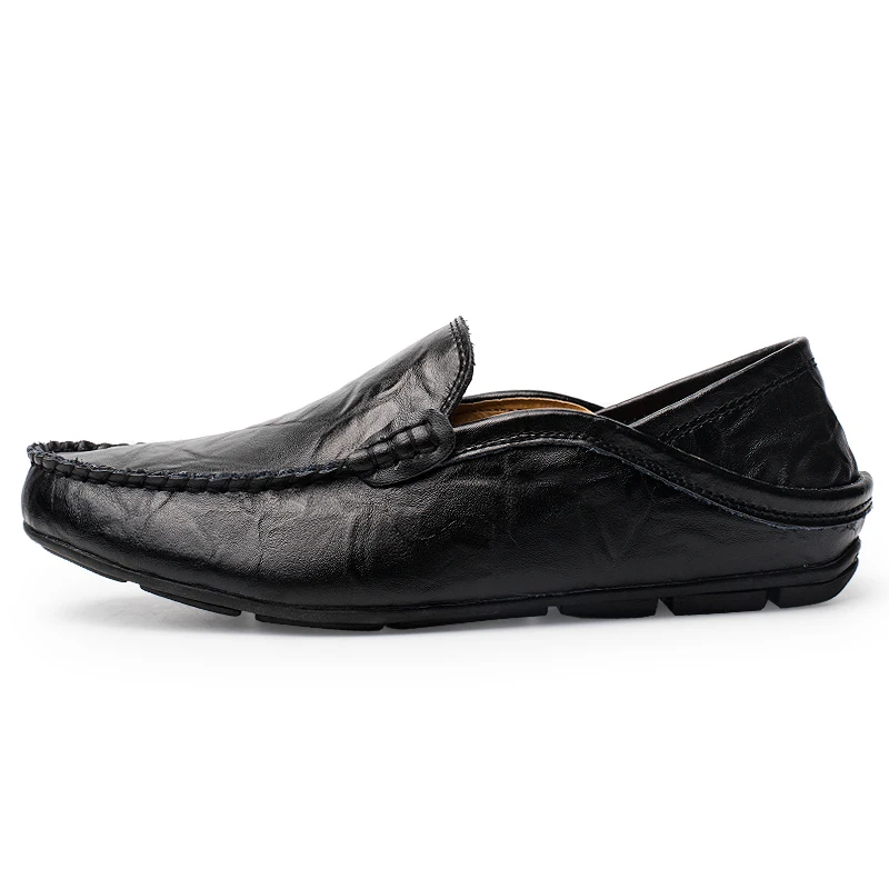 Роскошная повседневная обувь Для мужчин кожаные модные удобные летние туфли без шнуровки; мужские слипоны Мокасины, обувь для вождения Высокое качество топ-сайдеры - Цвет: 20138Black