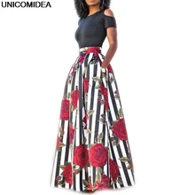 Nueva de Dos Piezas de Las Mujeres Maxi Vestidos Túnica de Manga Corta Top Negro larga Flor Vestido Floral Vestidos de Largo Vestido de Las Mujeres Más El Tamaño 6XL