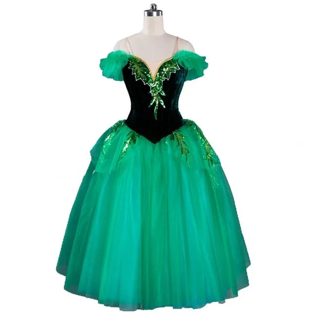 Romantic Women Professional Performance Ballerina Dress Girls Dark Green World Ballet Competiton Long Tutu Dress La Sylphide