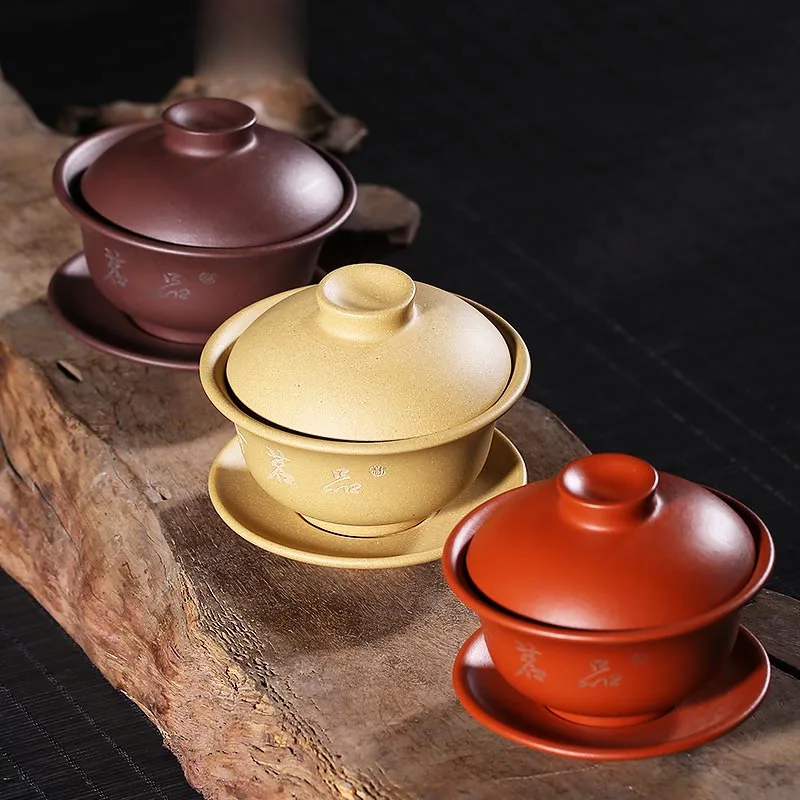 130ML Yixing Purple Clay Vintage Gaiwan Natural Raw Ore Zisha Teaware