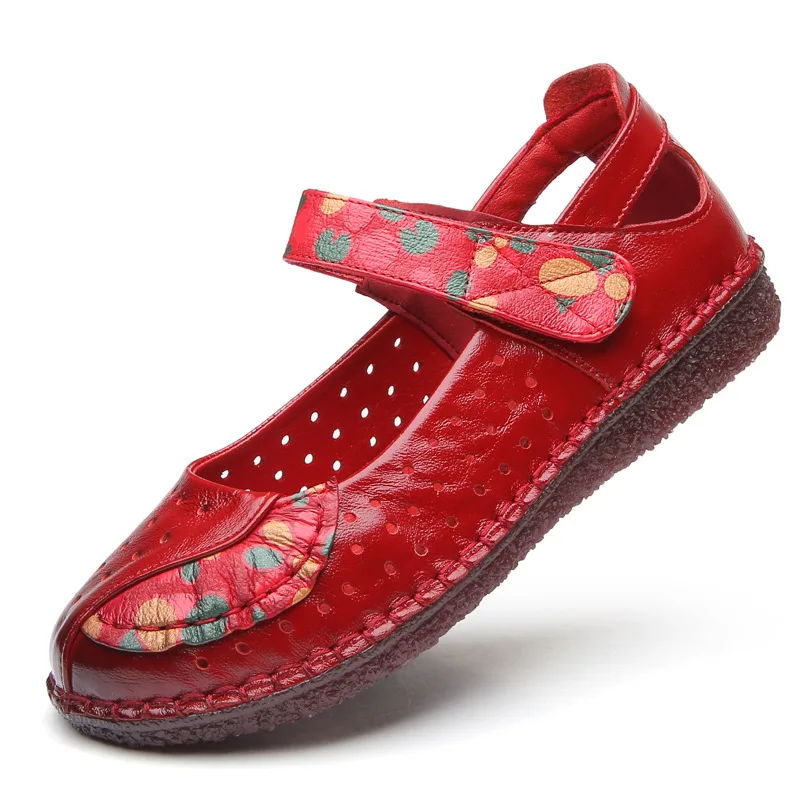 Xiuteng/летние лоферы; женские мокасины; обувь с перфорацией; женские балетки из натуральной кожи без застежки на плоской подошве с круглым носком; zapatillas mujer - Цвет: XT0119-red