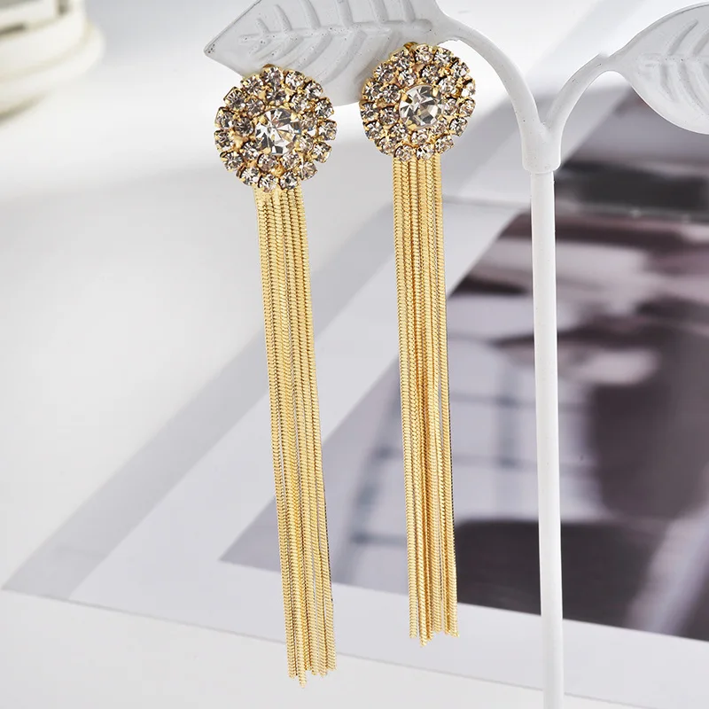 

Seblasy Maxi Punk 3 Color Crystal Flowers Tassel Statement Dangle Earrings for Women Long Drop Earrings Jewelry Night Club Gifts