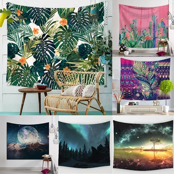 

Cactus Palm Leaf Tapestry Starry Sky Wall Hanging Hawaii Style Tapestry Mandala Boho Blanket Yoga Mat for Living Room Carpet
