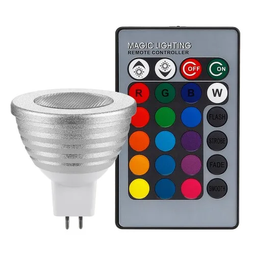 2 шт 3 W MR16 светодиодный, 12 V затемнения RGB прожектор лампы с пульта дистанционного управления прожектор светодиодный свет лампы Люстра Candle