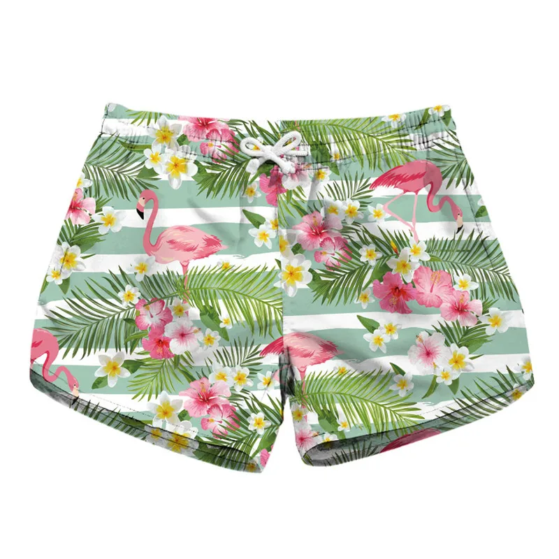 

Flamingo Siamese Cute Shorts New Summer Women Casual Shorts Lady Palm Trees Floral Print Elastic Waist Short Pants Sweatpants
