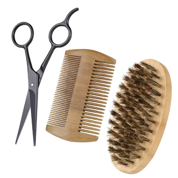 

Men's Beard Scissor Kit Boar Bristle Shaving Brush + Verawood Beard Comb + Stainless Steel Scissor Male Facial Hair Brush Set