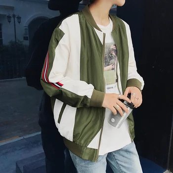 

2018 Early Autumn New Men's Fashion Tide Spliced Side Stripe Stand Collar Coat Loose Casual White/Black/Army Green Jackets M-5XL