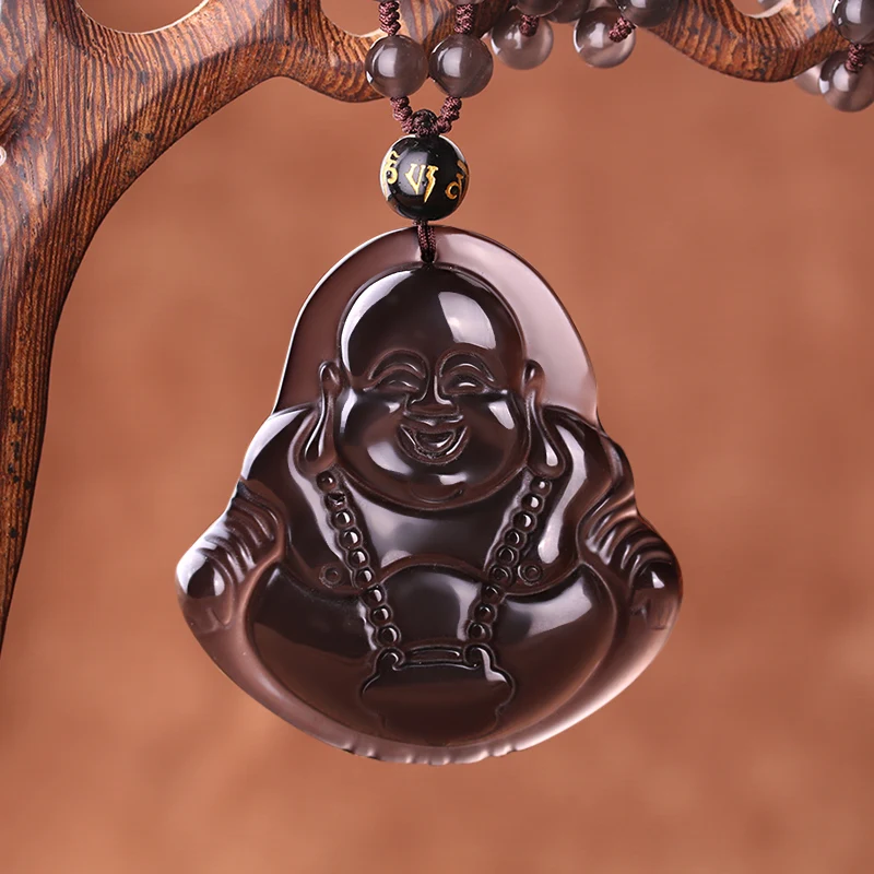 

Natural light ice Obsidian Buddha Pendant Necklace and pendant Maitreya men's lucky jewelry pendant transport