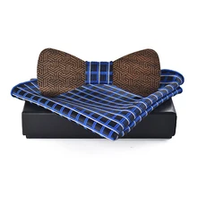 Mantieqingway унисекс деревянная бабочка платок Набор для мужской свадьбы бизнес Дерево бабочка галстук носовой платок из полиэстера подарок