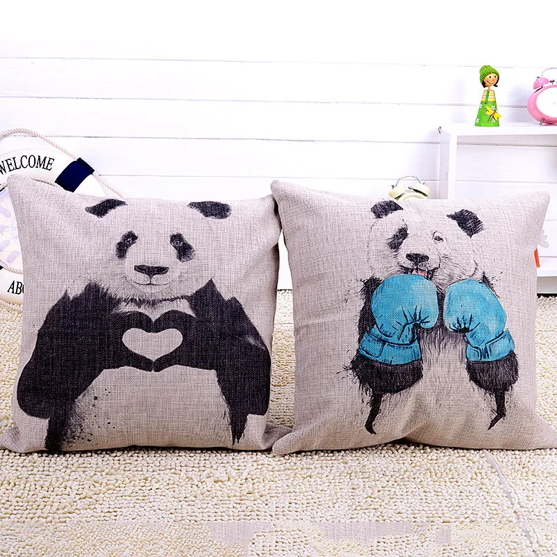 Panda pillow case, creative animal cartoon Boxer panda love throw
