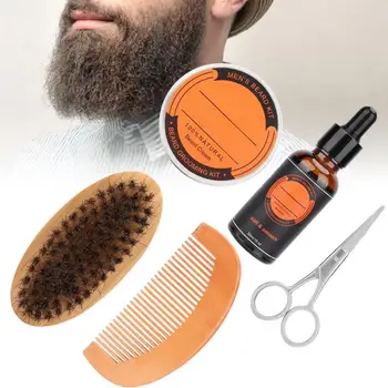 

6pcs Men Beard Care Kit Balm + Beard Oil + Comb + Brush + Scissor Professional Hair Comb Hair Care Product