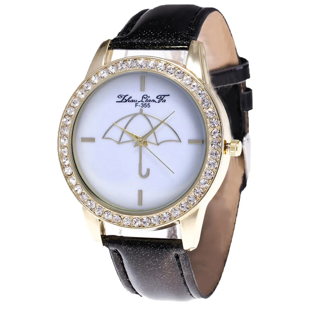 Женские наручные часы высокого качества женские часы кварцевые зонтик стиль кожаные часы женские часы элегантный из стекла зеркало кожа