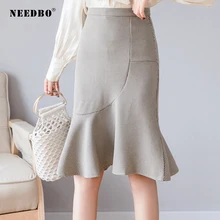 NEEDBO стиль женские юбки клетчатая Высокая талия Русалка Юбка трапециевидная миди юбка лето элегантные юбки Женская мода