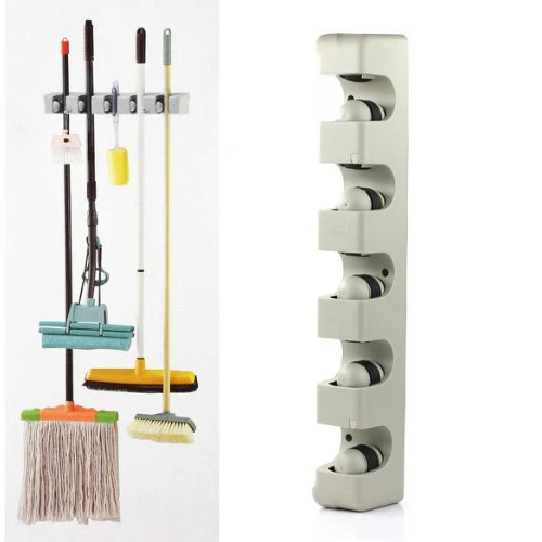 

5 Position Kitchen Storage Mop Broom Organizer HOLDER Wall Mounted