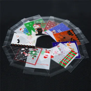 

100pcs Merry Christmas Cute Cartoon Gifts Bag Transparent Self-adhesive Plastic Opp Packaging Bags for Christmas Cookie Package