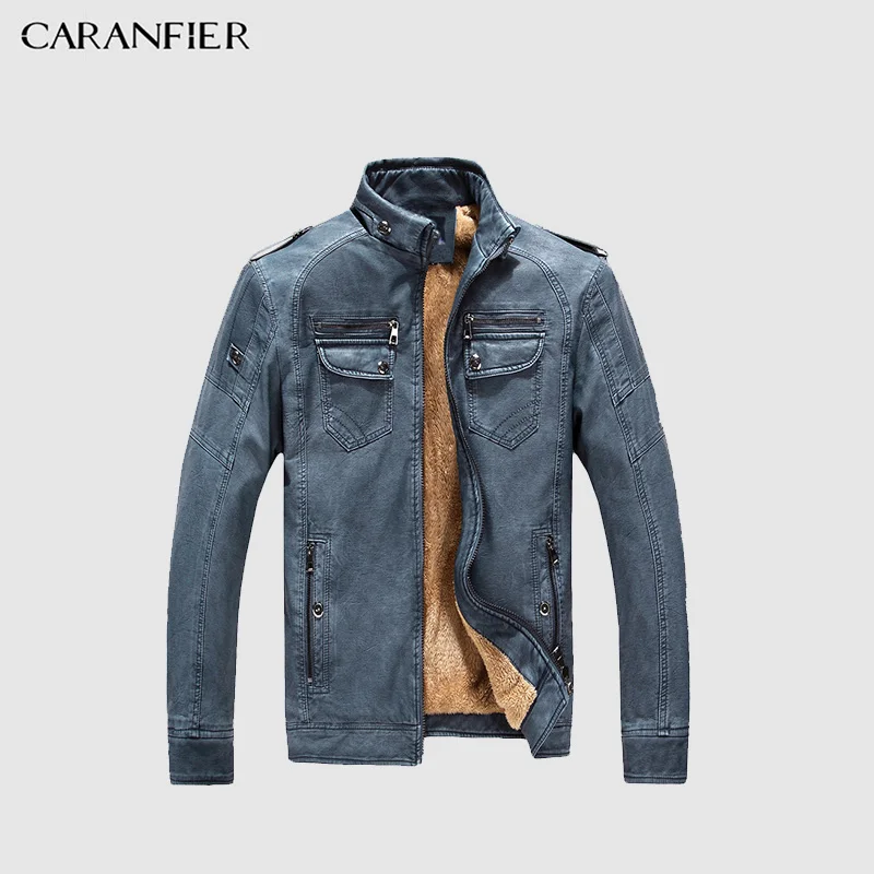 Куртка CARANFIER мужская из моющейся кожи утепленная Байкерская куртка