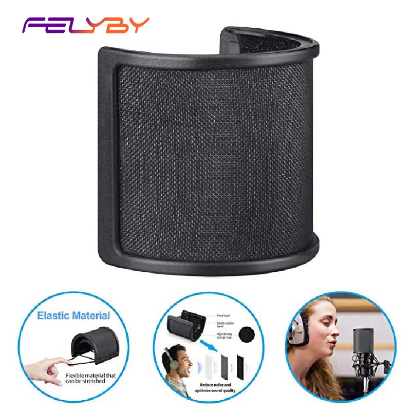 

FELYBY Metal Mesh and Foam Layer Mic Cover Handheld Microphone Pop Filter Windscreen Wind Screen