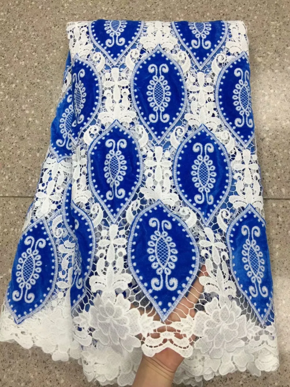 

Blue African Velvet Lace Fabric 2018 Latest Design Voile Velvet Lace Fabric With Water Soluble Lace For Nigerian Wedding Dress