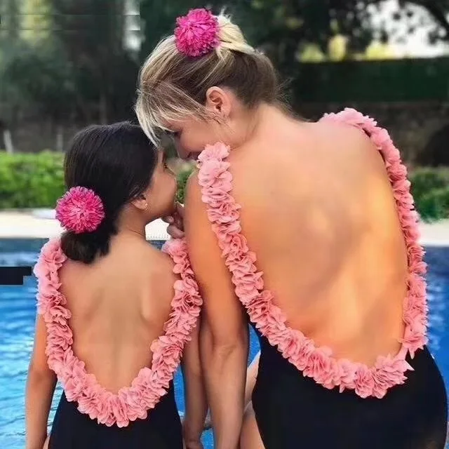 

Adult and girl's Flower decoration swimsuit