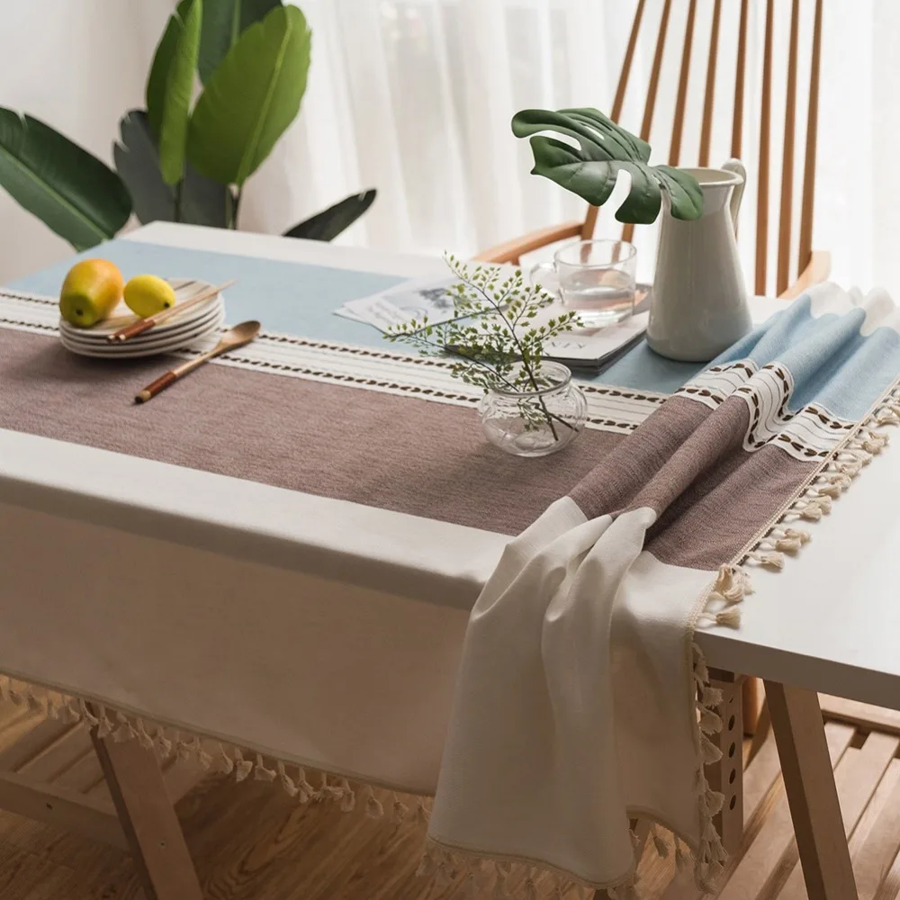 

1Pcs Large Rectangular Table Cloth Cotton Linen Striped Tablecloth Home Wedding Birthday Party Table Cover For Desk Dinner Table