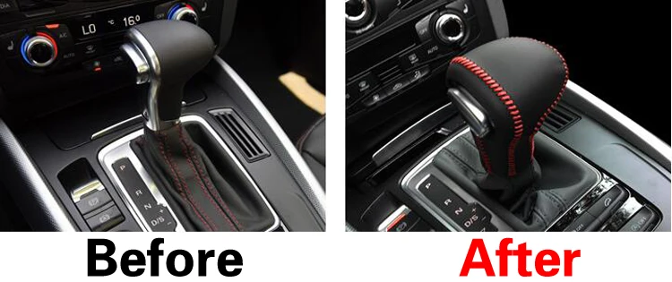 Черный из натуральной кожи DIY сшитый вручную автомобильный чехол для рычага переключения передач для Audi A3 A4 A5 A6 A8 Q5 Q7 автоматический