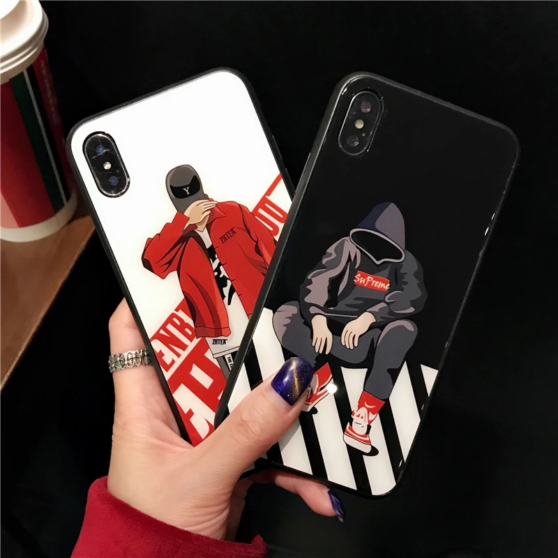 

Fashion and fashionable boy's patterned glass cell phone case for the iPhone 6S 7 8 Plus x XR x s Max