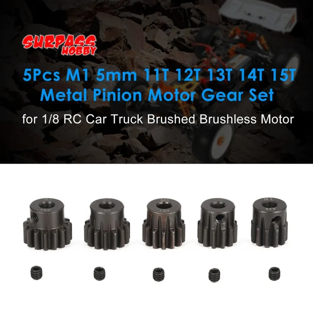

SURPASS HOBBY 5Pcs M1 5mm 11T 12T 13T 14T 15T Metal Pinion Motor Gear Set for 1/8 RC Car Truck Brushed Brushless Motor fz
