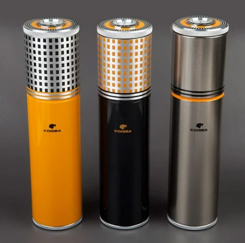 COHIBA font b Gadgets b font Aluminium Alloy Travel Cigar Case Tube Portable Jar Humidor Humidifier