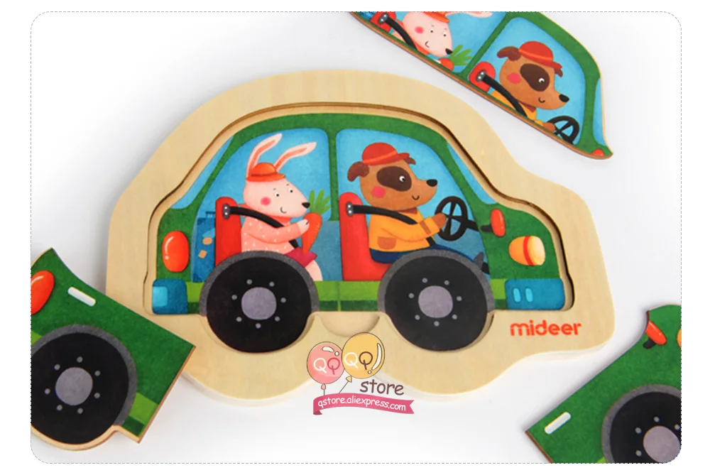 MiDeer Монтессори, мини-транспорт, обнаружение движения, деревянная головоломка, мультяшное транспортное средство для малышей, развивающие игрушки для детей