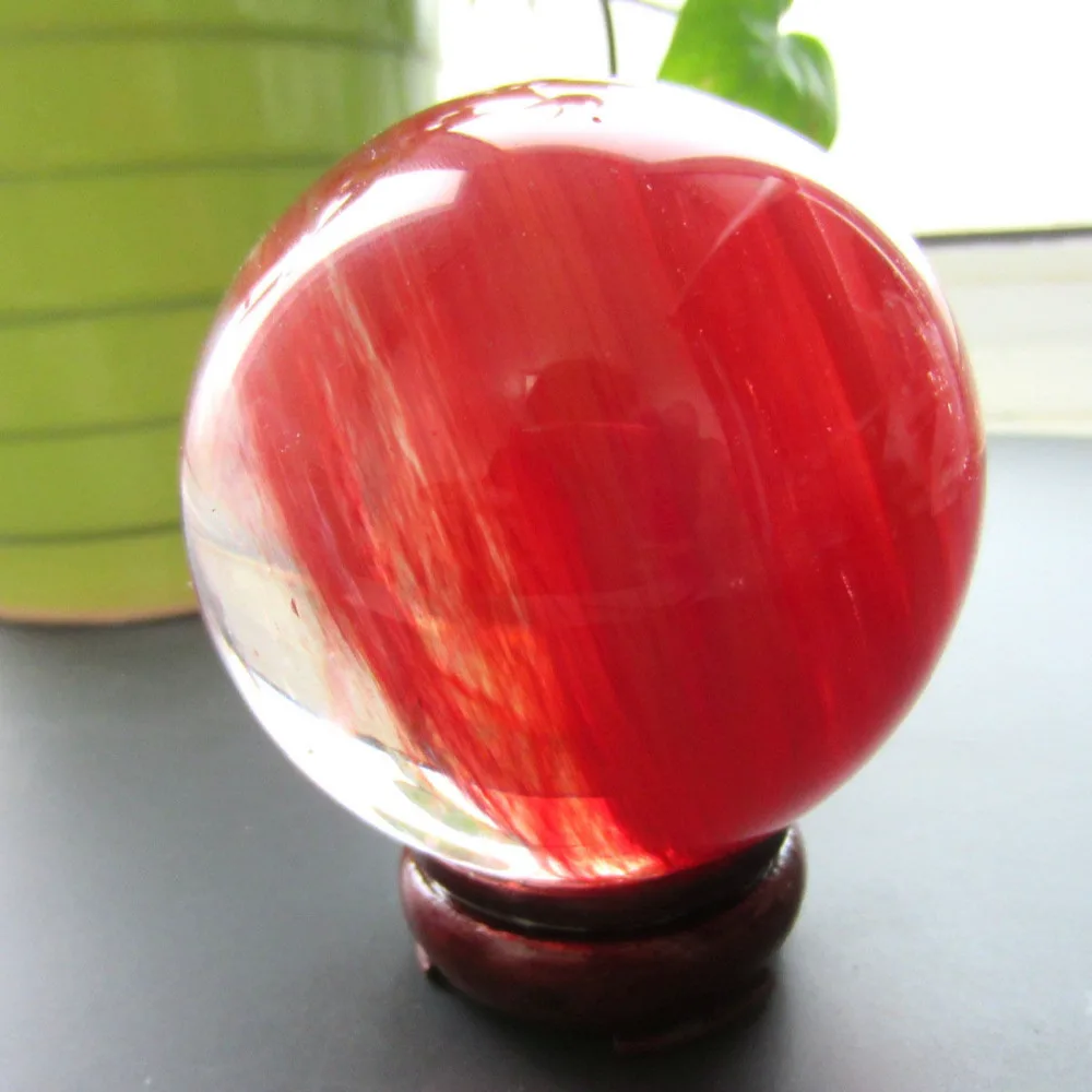 

ddh001513 RED SMELT QUARTZ CRYSTAL SPHERE BALL HEALING + STAND