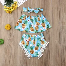Pudcoco/Летняя Одежда для новорожденных девочек укороченные топы с открытыми плечами и принтом ананаса Короткие штаны с кисточками повязка на голову комплект из 3 предметов