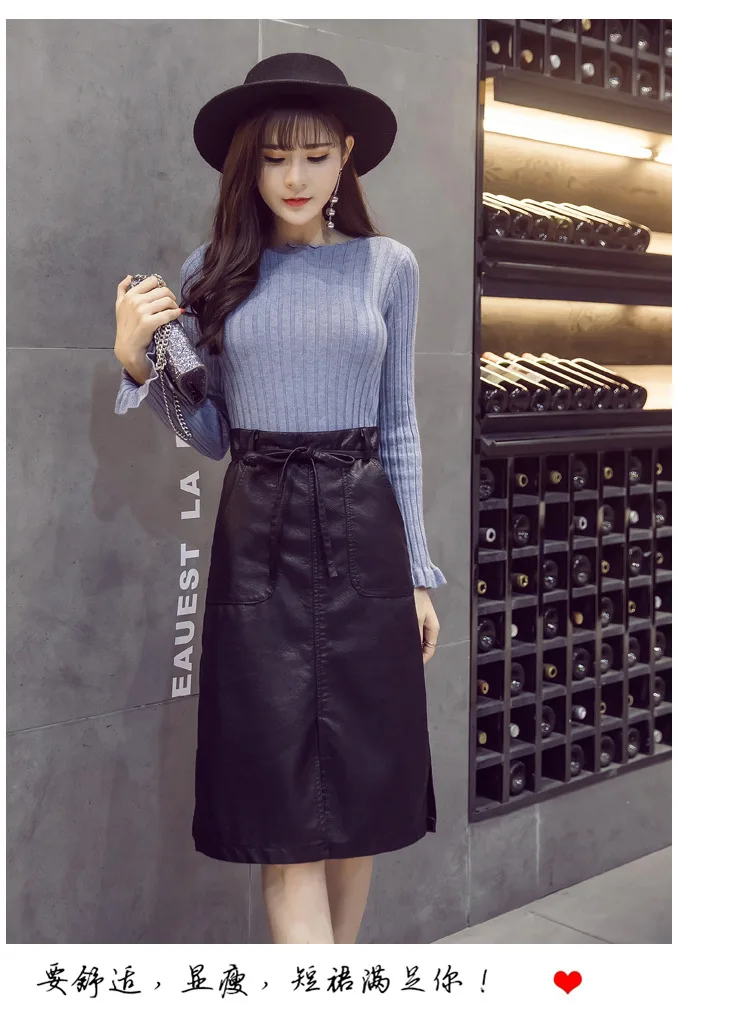 Women Skirts Winter Fashion Black PU Leather Skirts Women High Waist Slit Package Hip Pencil Skirt Plus Size Office Skirt