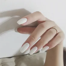 Faux ongles avec colle, blanc, givré, mat, moyen, Long, couleur unie, 24 pièces