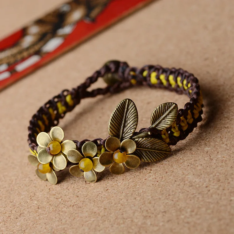 

Handmade Bohemian Yellow Stone Copper Flower Soutache Bracelets & Bangles | Beach Accessories Bohemia Bracelet Female Wholesale