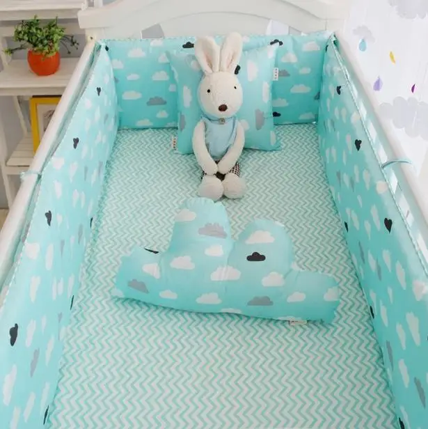 

Nordic Style Cotton Baby Bed Bumper Bed Sheets Washable Zippered Cartoon Clouds Pattern Crib Baby Bumper Bedding