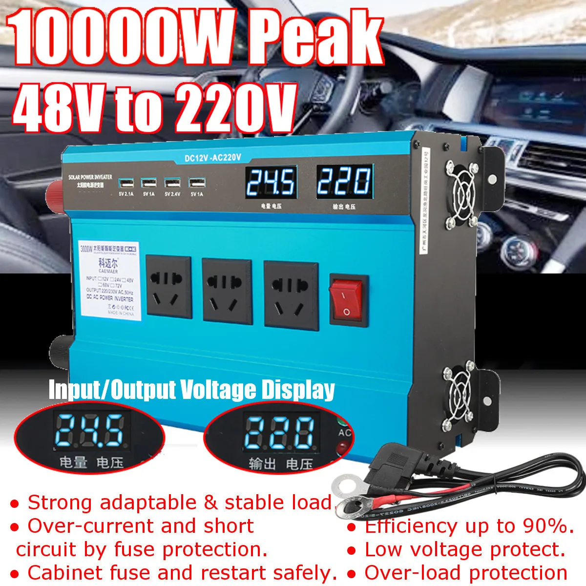 

Solar Power Car Inverter 48V 220V 10000W P eak-Modified Sine Wave Power Voltage transformer Inverter Converter+LCD Display