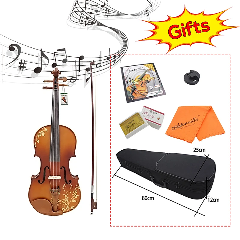 

Aston 4/4 Spruce wood Carving Violin with Bow String Rosin Mute Case AV-30 Exquisite Appearance Convenient Spruce Wood Rosin