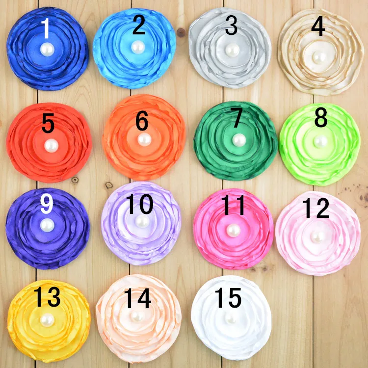 

15colors 7CM Satin Fabric Rose Flower Without Clip for Baby Girl Toddler Headbands DIY Hand Craft Baby Hair Accessories