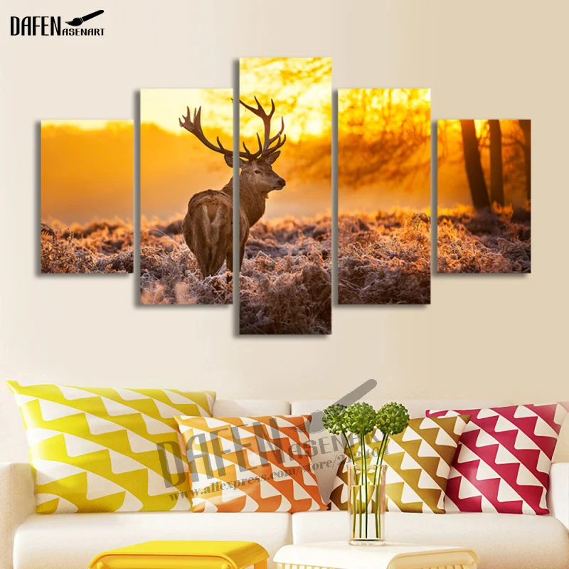 5 pieces Canvas Art Painting Eagle Leopard Lion Home Decor Wall Animal Prints Picture Framed wall picture | Дом и сад